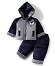 Mom's pet Velvet Knit Full Sleeves Teddy Embroidered Winter Jacket & Pant Set - Blue