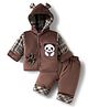 Mom's pet Velvet Knit Full Sleeves Panda Embroidered Winter Hooded Jacket & Pant Set -Brown
