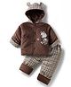 Mom's pet Velvet Knit Full Sleeves Panda Embroidered Winter Hooded Jacket & Pant Set - Brown
