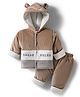 Mom's pet Cotton Spandex Knit Full Sleeves Break Rules Text Embroidery Winter Hooded Jacket & Pant Set - Brown