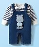 Mom's pet Fleece Knit Full Sleves Teddy Embroidered Dungaree With Tee - Blue
