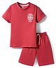 Smarty Boys Sinker Knit Half Sleeves T-Shirt & Shorts Set With Text Print - Red