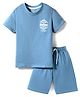 Smarty Boys Sinker Knit Half Sleeves T-Shirt & Shorts Set With Text Print - Blue