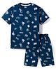 Smarty Boys Sinker Knit Half Sleeves T-Shirt & Shorts Co-ord Set With Skateboarding Print - Navy Blue