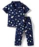 Smarty Boys Sinker Knit Half Sleeves Co-ords Night Suit With Space Theme Print - Navy Blue
