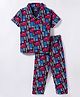 Smarty Boys Sinker Knit Half Sleeves Co-ords Night Suit With Text Print - Navy Blue