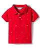 Smarty Boys Knitted Half Sleeves Polo T-Shirt with Star Print - Red
