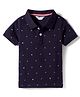 Smarty Boys Knitted Half Sleeves Polo T-Shirt with Star Print - Navy Blue