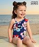 Babyhug Disney Sleeveless V Cut Swimsuit With Minnie Mouse Print - Navy Blue