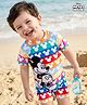 Babyhug Disney Half Raglan Sleeves Legged Swimsuit with Mickey Mouse Graphic - Multicolor