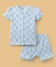 CUCUMBER Knit Half Sleeves Shorts Co-ord Night Suit With Unicorn Print - Light Blue