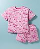 CUCUMBER Knit Half Sleeves Shorts Co-ord Night Suit With Snoopy Print - Pink