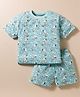 CUCUMBER Knit Half Sleeves Shorts Co-ord Night Suit With Snoopy Print - Light Blue