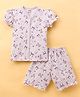 CUCUMBER Knit Half Sleeves Shorts Co-ord Night Suit With Bunny & Floral Print - Lilac