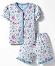 CUCUMBER Knit Half Sleeves Shorts Co-ord Night Suit With Snoopy Print - Light Blue
