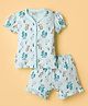 CUCUMBER Knit Half Sleeves Shorts Co-ord Night Suit With Unicorn Print - Light Blue