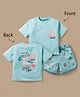 CUCUMBER Knit Half Sleeves Shorts Night Suit With Front & Back Animal Print - Aqua