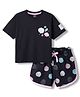 CUCUMBER Knitted Half Sleeves Shorts Night Suit with Seashell Print - Black