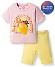 Bonfino 100% Cotton Knit Half Sleeves Oversized Text Printed T-Shirt & Shorts Set - Dark Pink