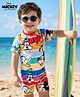 Babyhug Disney Raglan Half Sleeve Legged Swimsuit With Mickey Mouse Graphics -Multicolour