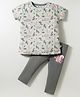 CUCUMBER Knit Half Sleeves T-Shirt & Joggers Set With Squirrel Print - Light Green