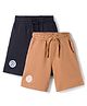 Primo Gino 100% Cotton Knit Knee Length Shorts With Beach Theme Badge Pack Of 2 - Black & Brown
