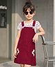 OLLINGTON ST. Cotton Woven Half Sleeves Floral Printed Corduroy Pinafore With Inner Tee - Maroon & Multicolor
