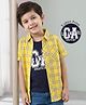 Babyhug Cotton Woven Half Sleeves Checks Shirt with Text Printed T-Shirt - Yellow