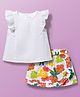 Babyoye Poplin Woven Frill Sleeves Top & Skirt Set With Floral Print - White