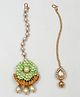 Lime By Manika Set Of 2 Beads Pearl Stone Embellished Floral Applique Detailed & Kundan Maang Teekas - Light Green & Gold