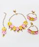 Lime By Manika Beads & Pearls Embellished Floral Applique Detailed Jewellery Set - Yellow & Pink