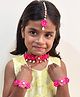 Lime By Manika Floral & Beads Detailed Jewellery Combo Set - Dark Pink & Gold