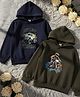 Cutiekins Fleece Knit Pack Of 2 Full Sleeves Vehicles Printed Light Winter Hoodies - Navy Blue & Mehendi Green