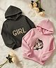 Cutiekins Fleece Knit Pack Of 2 Full Sleeves Mamas Girl & Kitten Printed Light Winter Hoodies - Mehendi Green & Baby Pink