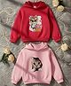 Cutiekins Fleece Knit Pack Of 2 Full Sleeves Owl & Kitten Printed Light Winter Hoodies - Baby Pink & Rani Pink