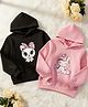 Cutiekins Fleece Knit Pack Of 2 Full Sleeves Kitten & Unicorn Printed Light Winter Hoodies - Black & Baby Pink