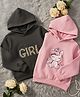 Cutiekins Fleece Knit Pack Of 2 Full Sleeves Mamas Girl & Unicorn Printed Light Winter Hoodies - Mehendi Green & Baby Pink