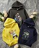 Cutiekins Fleece Knit Pack Of 3 Full Sleeves Teddy Bear & Monster Truck Printed Light Winter Hoodie - Navy Blue Mehendi & Yellow