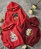 Cutiekins Fleece Knit Pack Of 3 Full Sleeves Unicorn & Floral Printed Light Winter Hoodie - Red & Maroon & Rani Pink