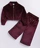 M'andy Velvet Knit Full Sleeves Solid Crop Jacket & Pants Set - Wine