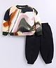 M'andy Fleece Knit Full Sleeves Marble Printed Sweatshirt & Joggers Set - Multi Colour