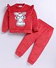 M'andy Velvet Knit Full Sleeves Spectacled Bunny Patch Detailed Winter Sweatshirt & Joggers Set - Red