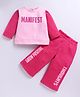 M'andy Fleece Knit Full Sleeves Manifest Text Printed Winter Sweatshirt & Joggers Set - Magenta