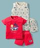 CUCUMBER Knitted Half Sleeves T-Shirts & Shorts Set with Beach Theme Print Pack of 2 - Red & Cream