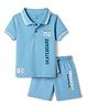 CUCUMBER Knit Half Sleeves Polo T-Shirt & Shorts Set With Skateboarding Print - Light Blue