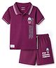 CUCUMBER Knitted Half Sleeves Polo T-Shirt & Shorts Set with Sport Theme Print - Wine