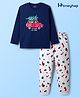 Honeyhap Premium 100% Cotton Knit  Night Suit With Bio Finish & Christmas Theme Print  - Navy Peony & Bright White