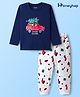 Honeyhap Premium 100% Cotton Knit  Night Suit With Bio Finish & Christmas Theme Print  - Navy Peony & Bright White