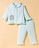 CUCUMBER Knitted Full Sleeves Co-ords Night Suit With Bear Print - Sea Green