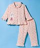CUCUMBER Knitted Full Sleeves Co-ords Night Suit With Bear Print - Baby Pink